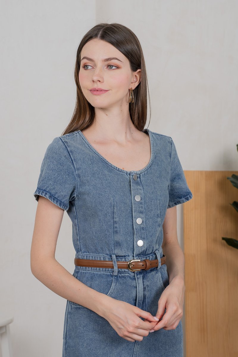 Brighton Denim Button Midi Dress in Mid Wash (XS)