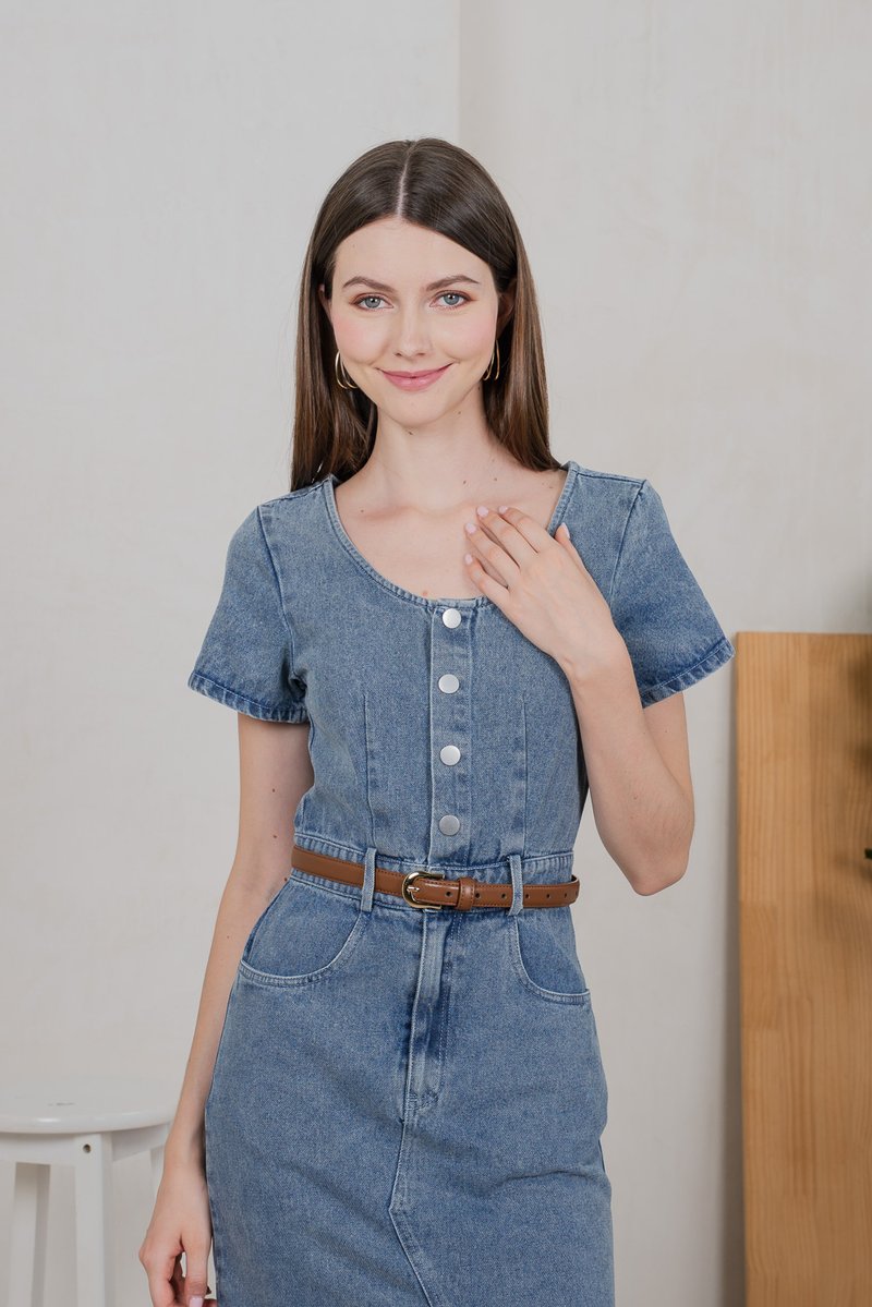 Brighton Denim Button Midi Dress in Mid Wash (XS)