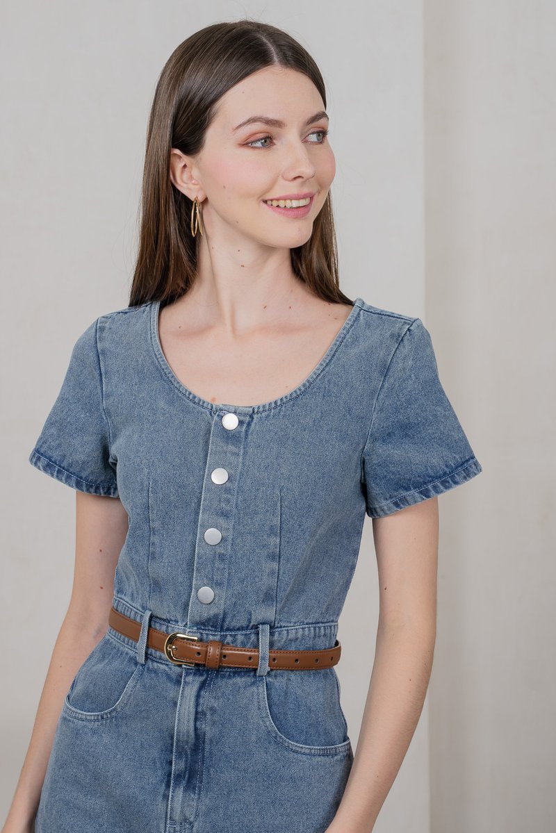 Brighton Denim Button Midi Dress in Mid Wash (XS)