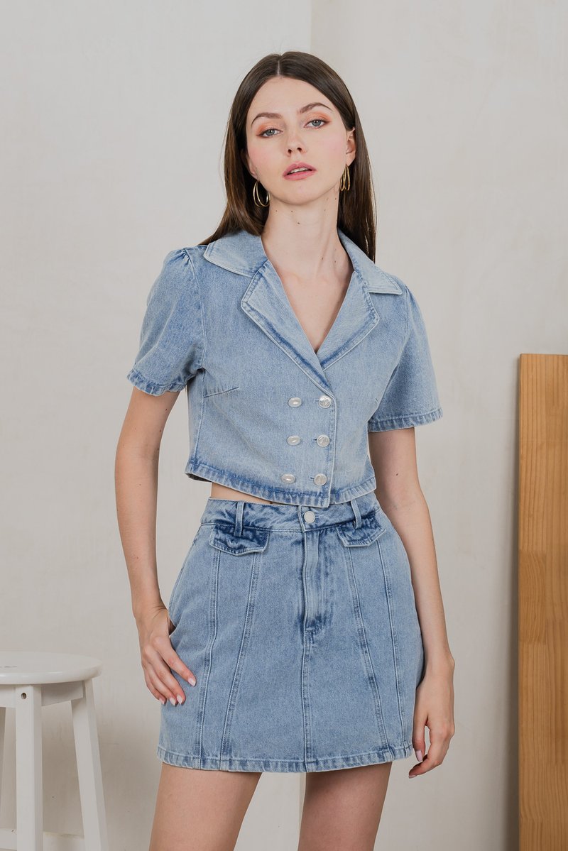 Circe Denim Panelled Skort In Light Wash (XS)