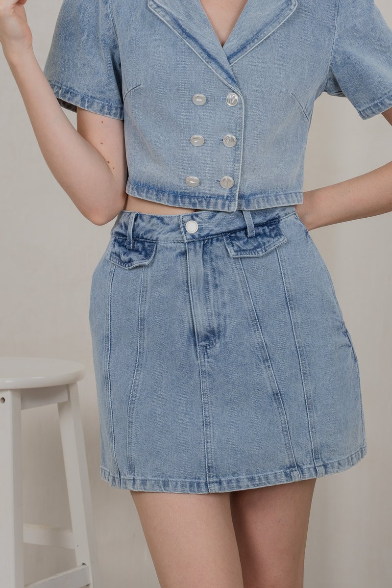Circe Denim Panelled Skort In Light Wash (XS)