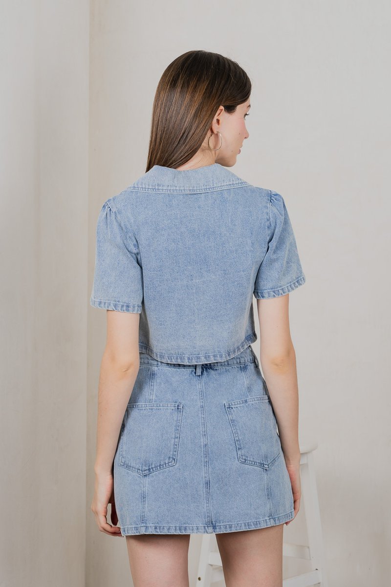 Circe Denim Panelled Skort In Light Wash (XS)
