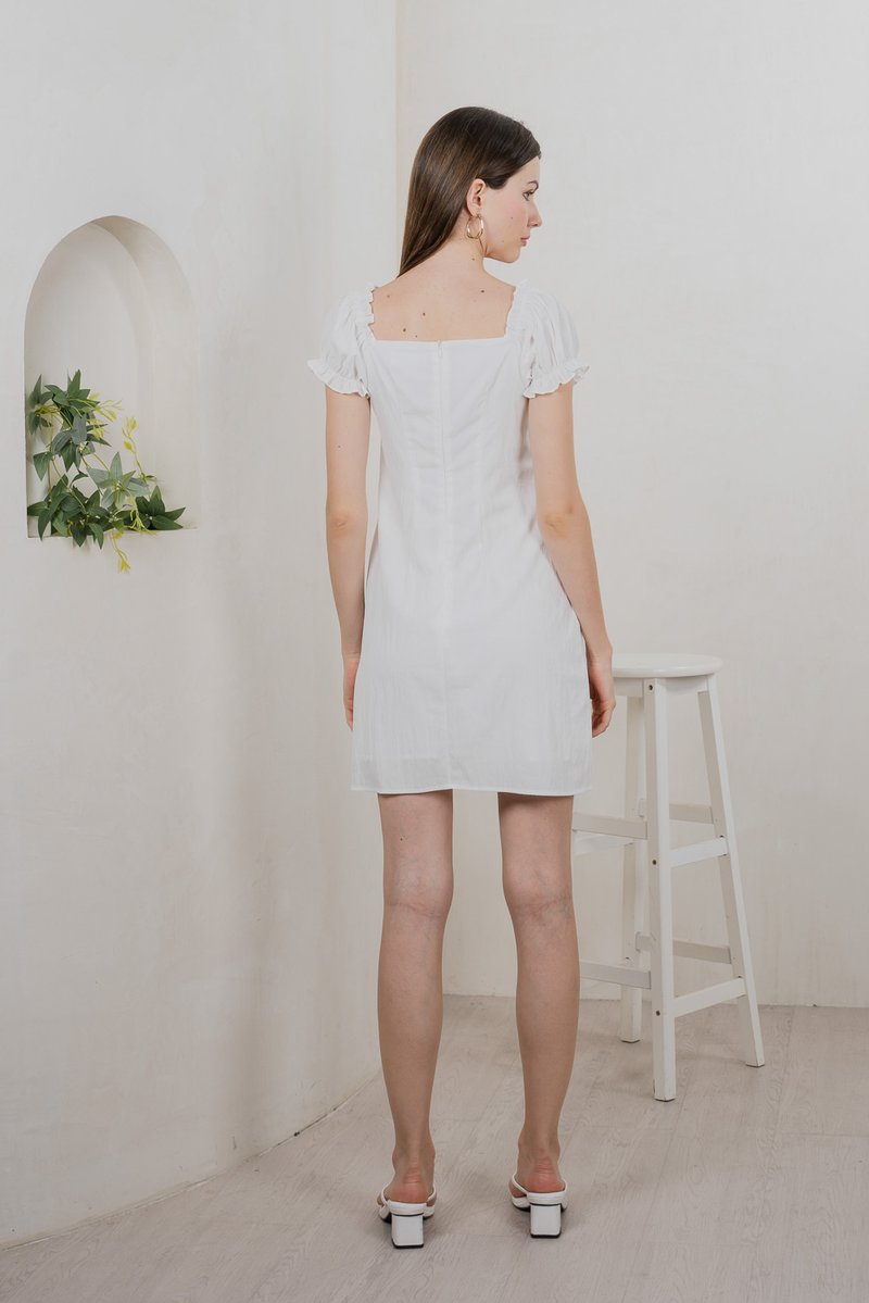Rainelle Ruched Button Dress In White