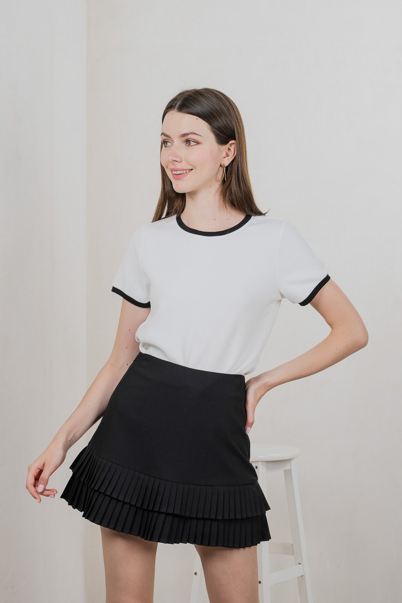 Astrid Basic Knit Contrast Top In White