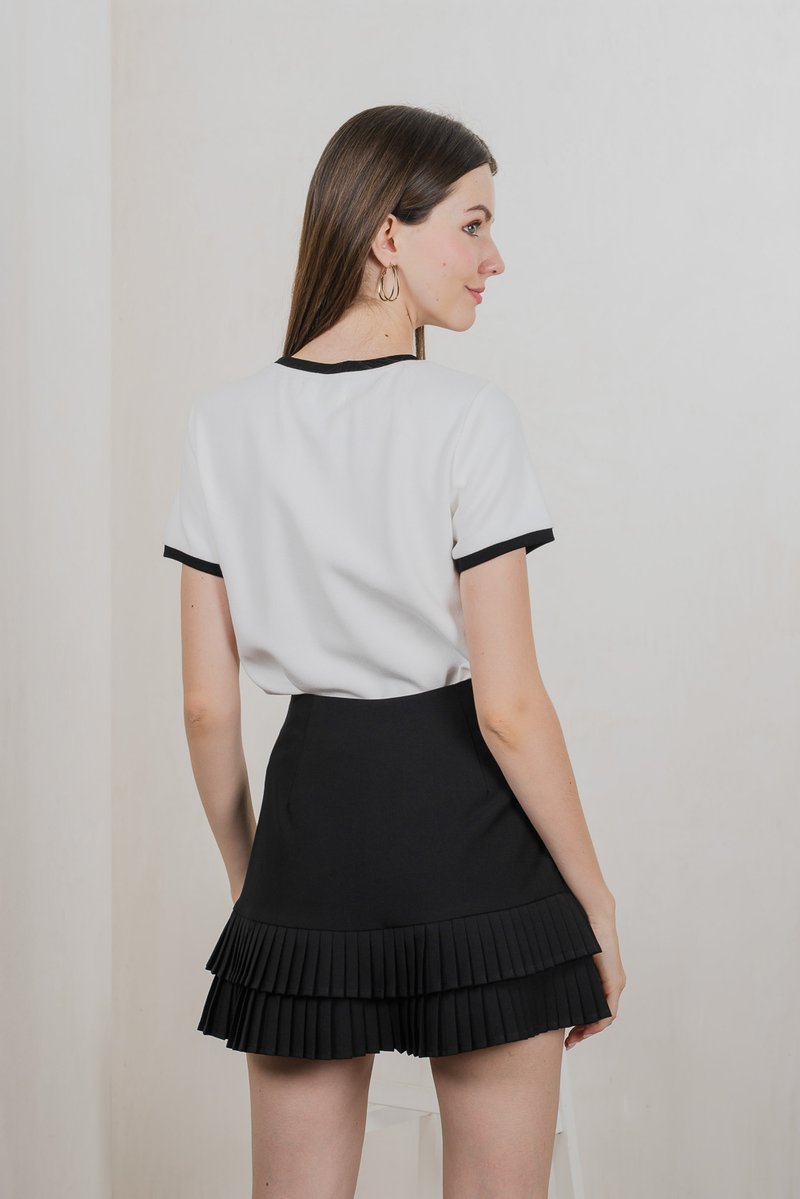 Astrid Basic Knit Contrast Top In White