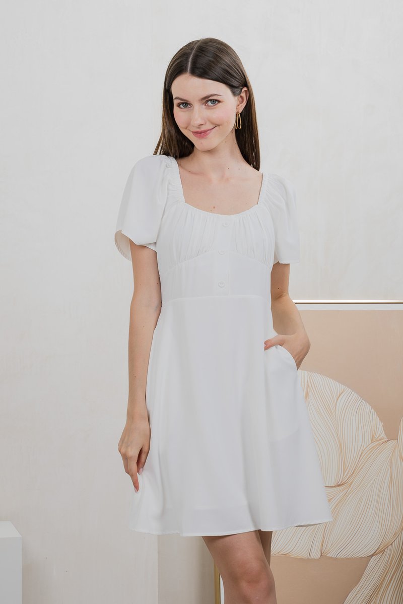 Aunika Ruched Empire Dress In White