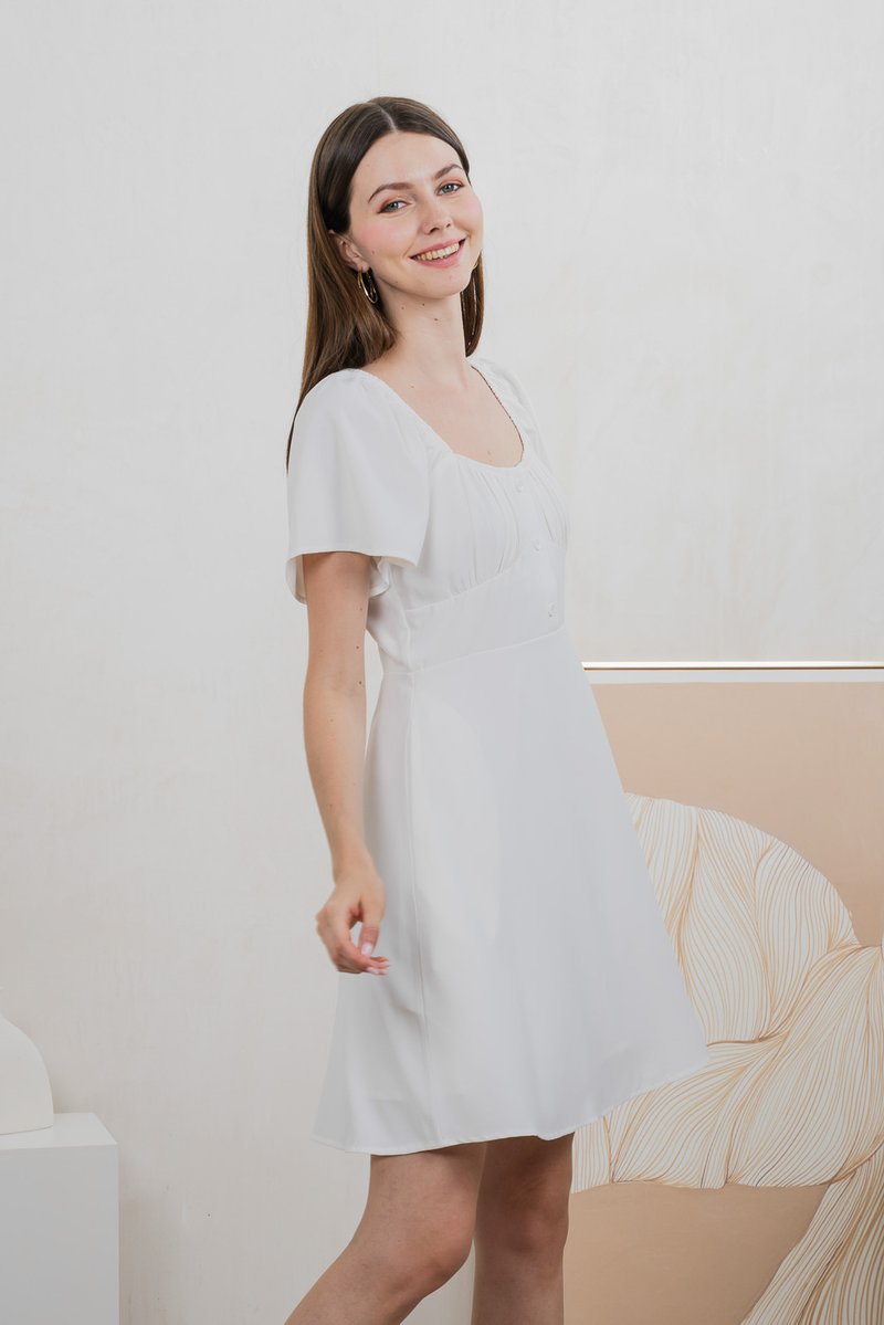 Aunika Ruched Empire Dress In White