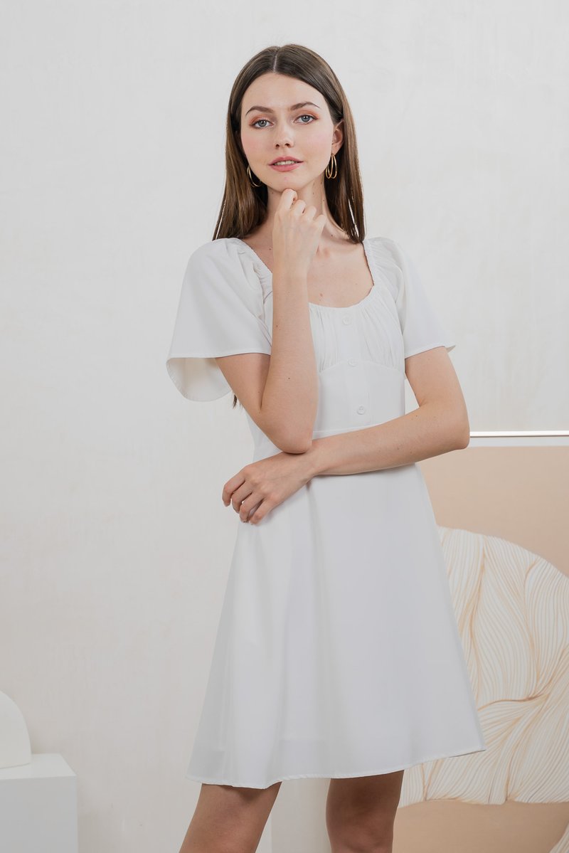 Aunika Ruched Empire Dress In White