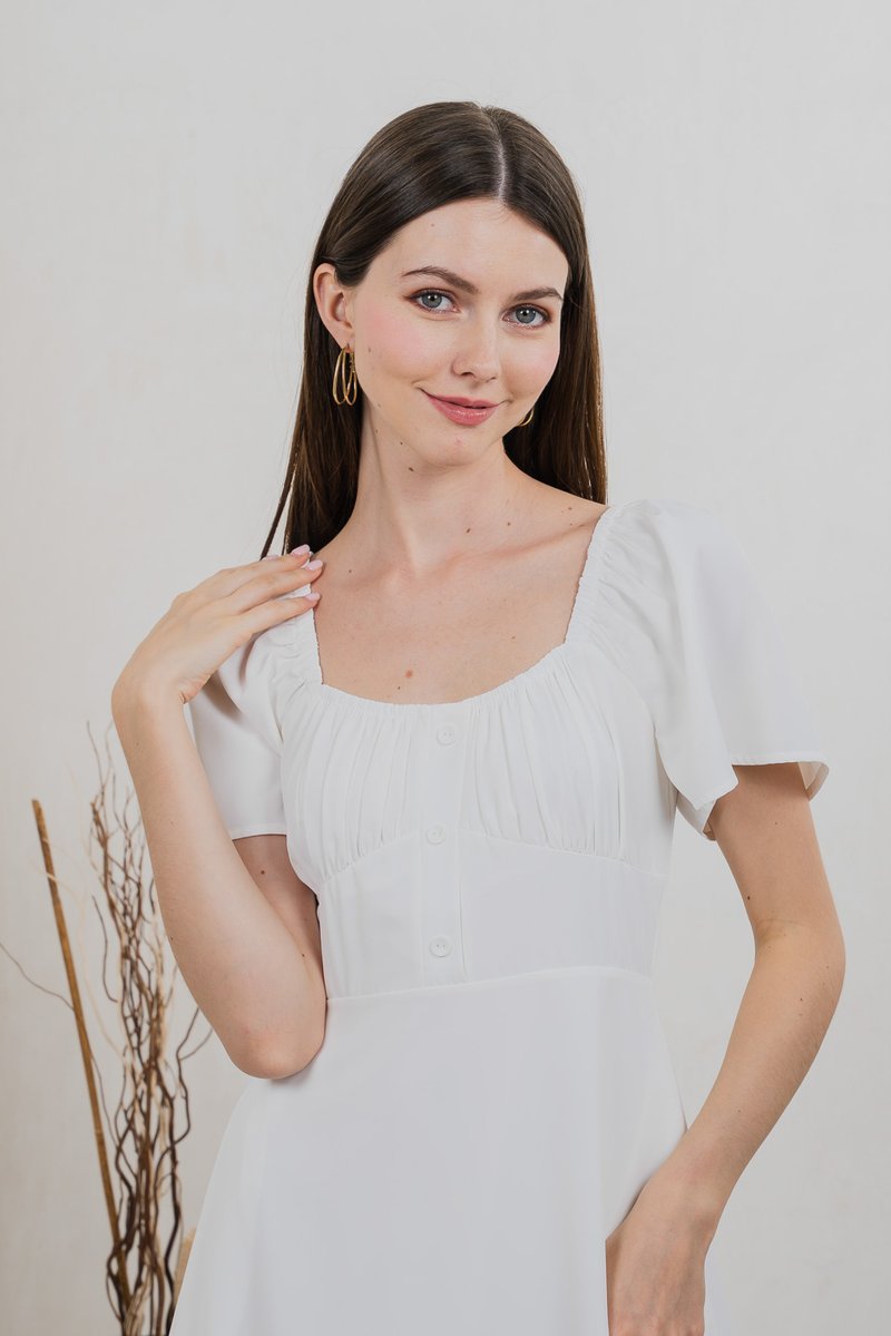 Aunika Ruched Empire Dress In White