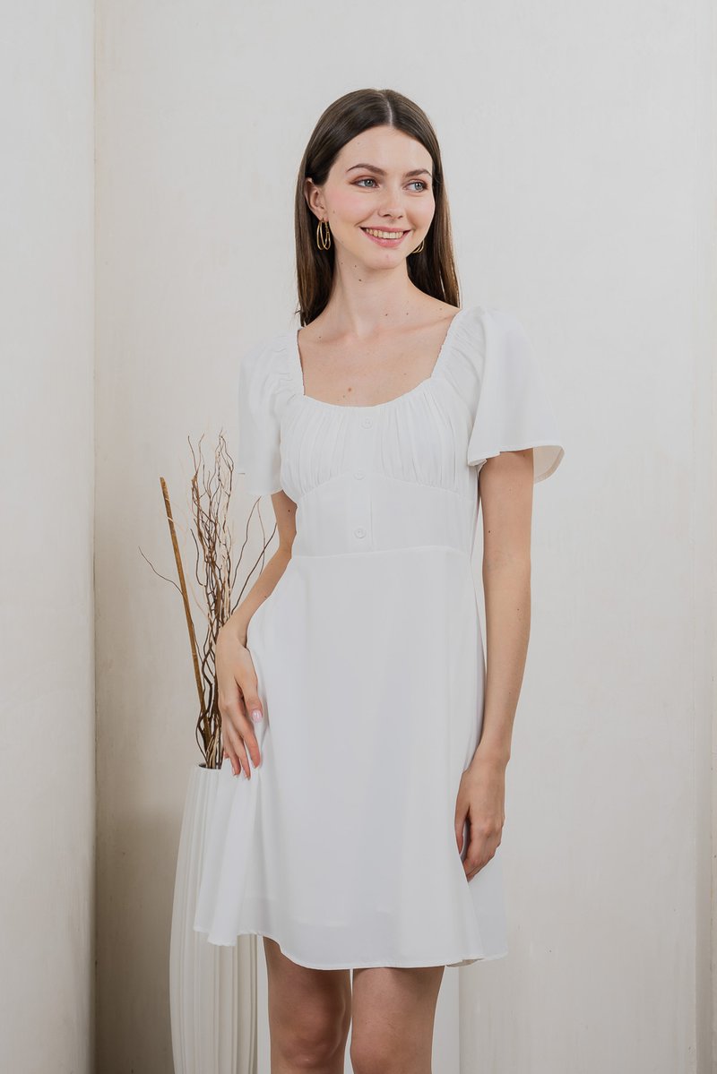 Aunika Ruched Empire Dress In White