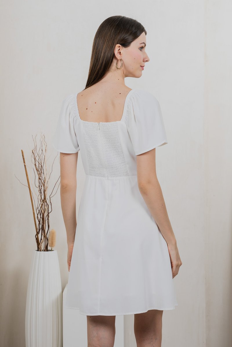 Aunika Ruched Empire Dress In White