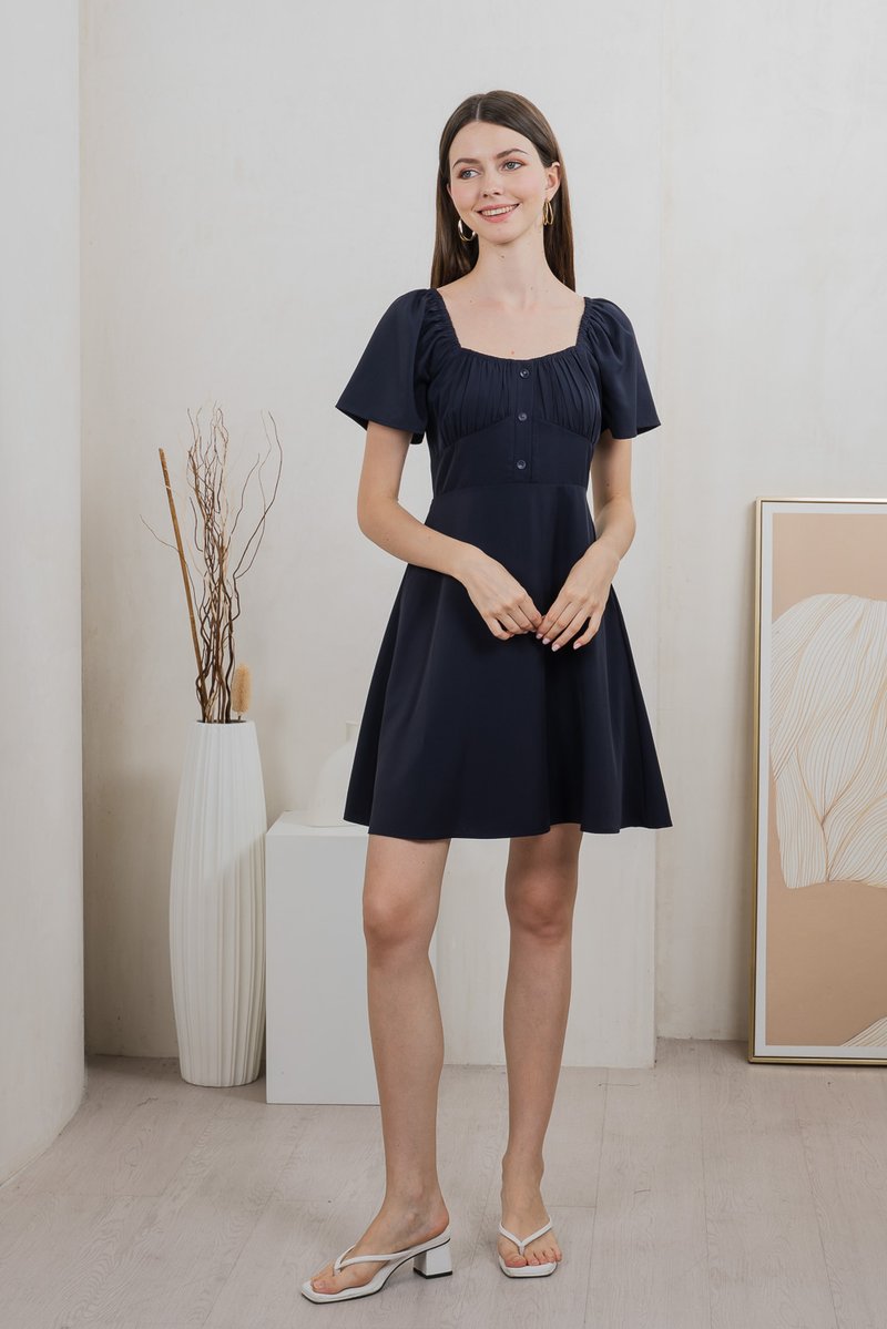 Aunika Ruched Empire Dress In Navy