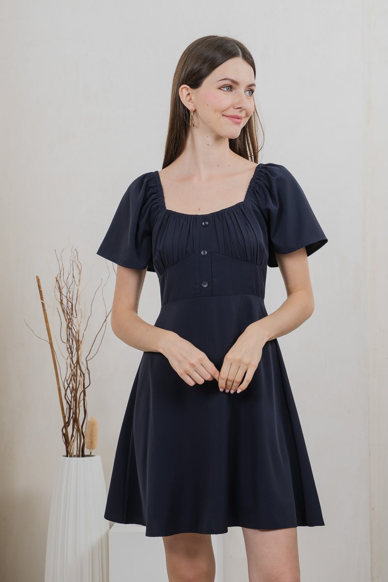 Aunika Ruched Empire Dress In Navy