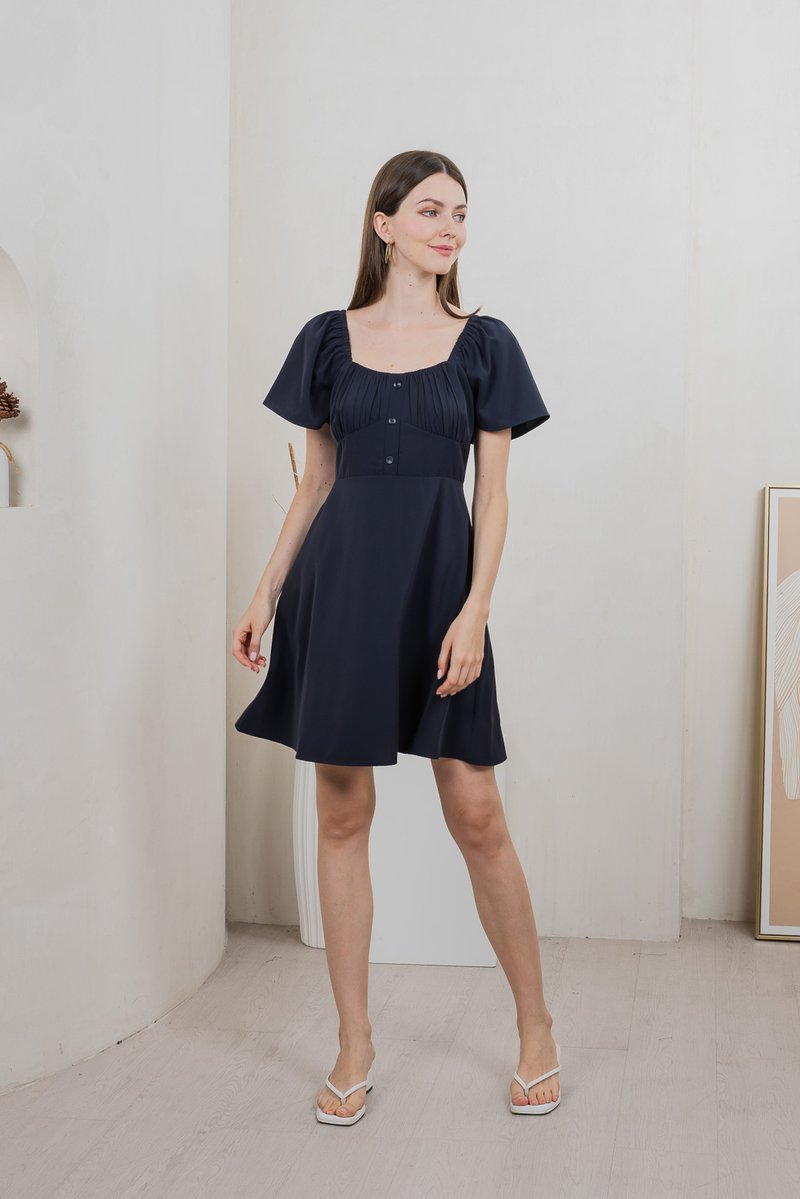 Aunika Ruched Empire Dress In Navy