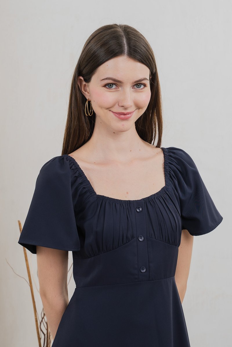 Aunika Ruched Empire Dress In Navy