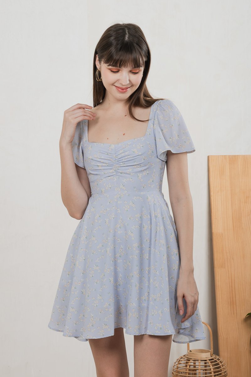 Amor Floral Sweetheart Dress Romper In Ice Blue (XS)