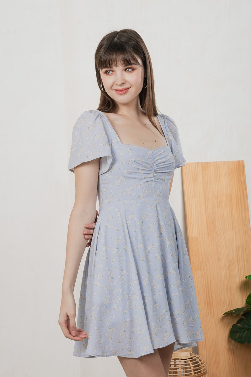 Amor Floral Sweetheart Dress Romper In Ice Blue (XS)
