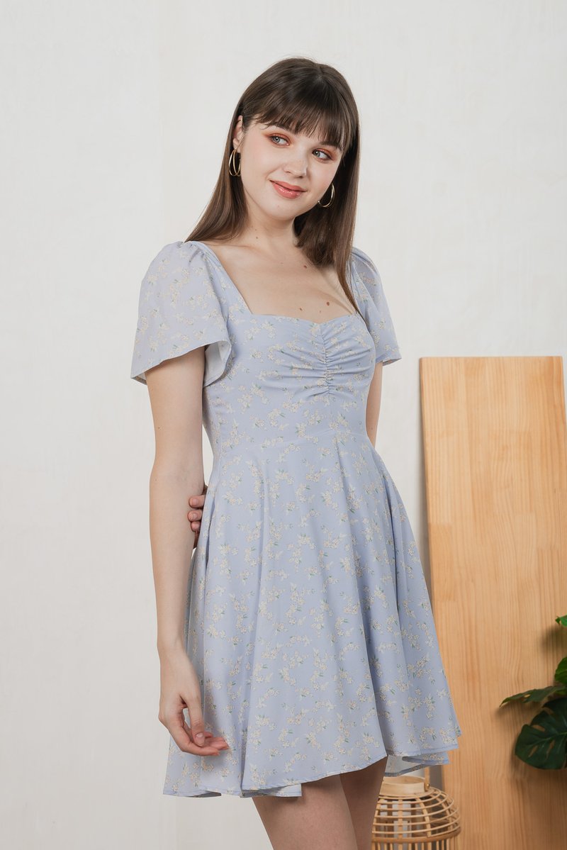 Amor Floral Sweetheart Dress Romper In Ice Blue (XS)