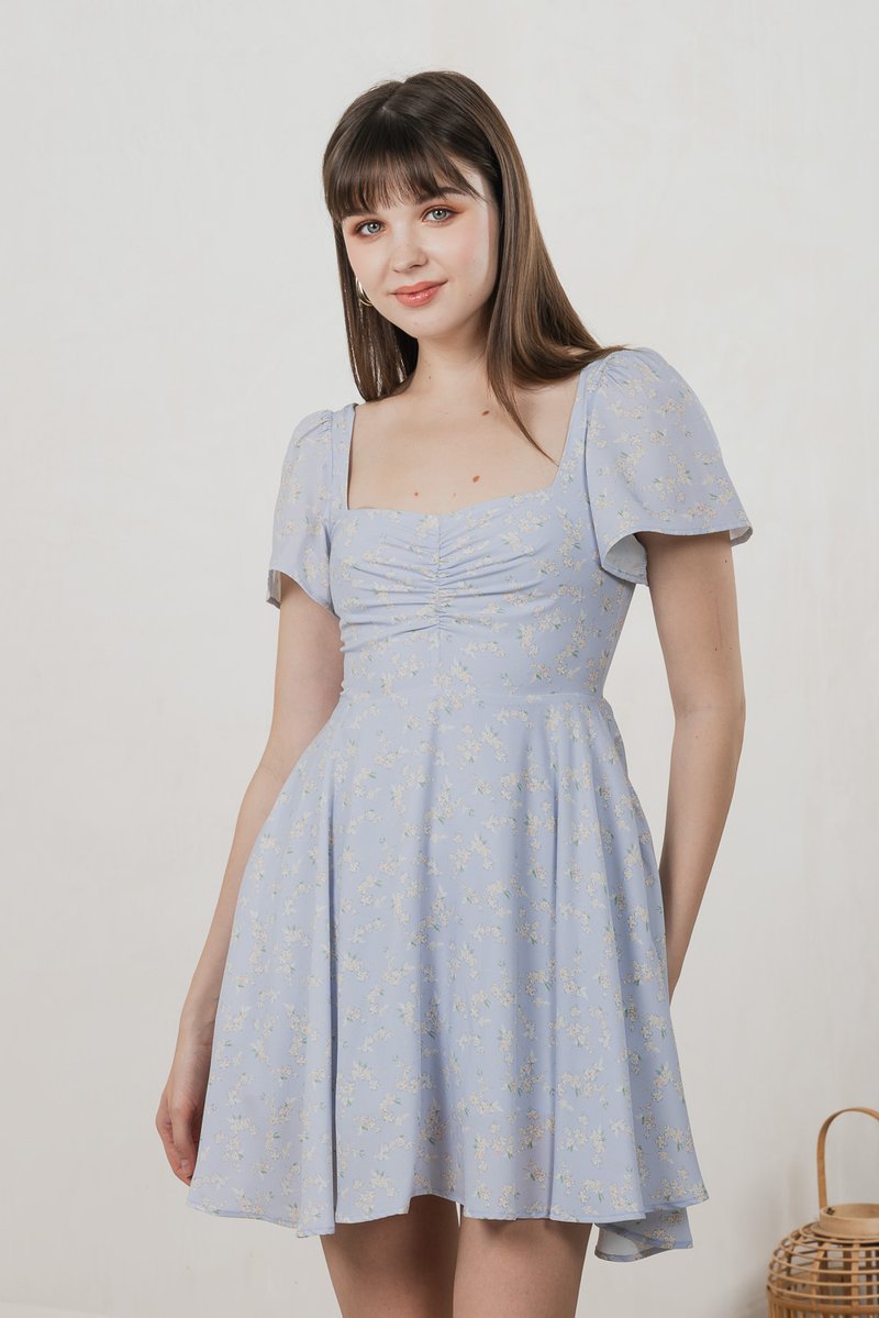 Amor Floral Sweetheart Dress Romper In Ice Blue (XS)