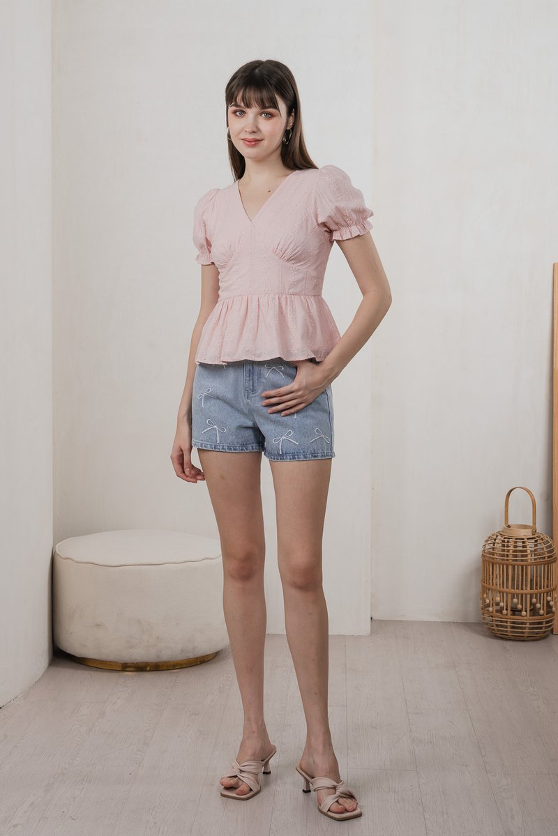 Everest Eyelet Broderie Empire Top In Pink (XS)
