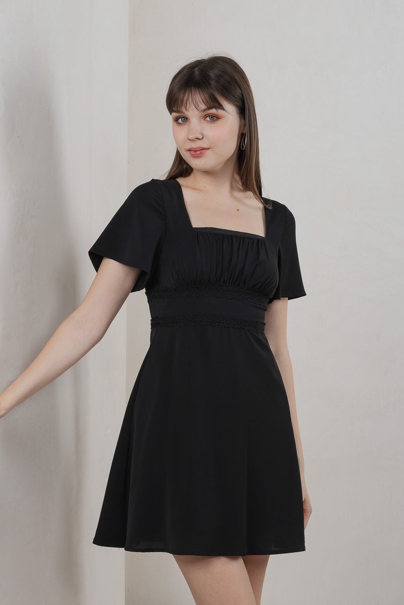 Calantha Ruched Crochet Dress In Black (XS)