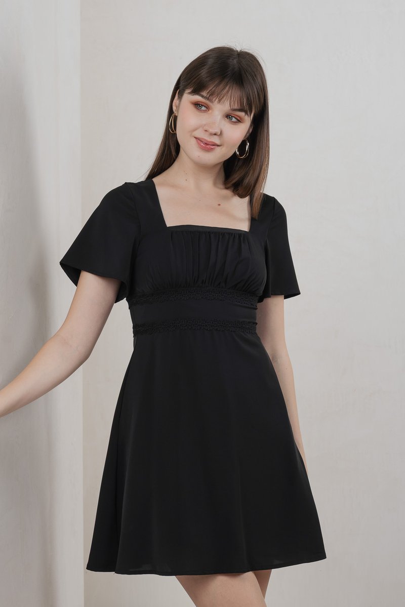 Calantha Ruched Crochet Dress In Black (XS)