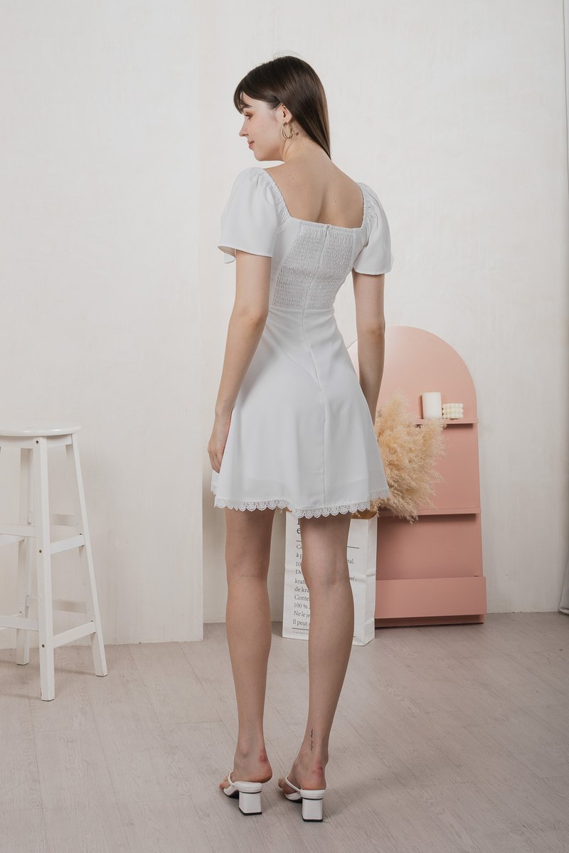 Harmonia Lace Hem Ruched Dress In White