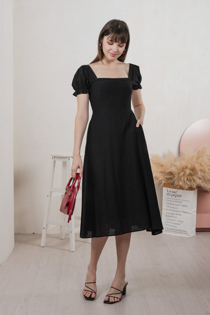 Montana Textured Midi Dress In Black