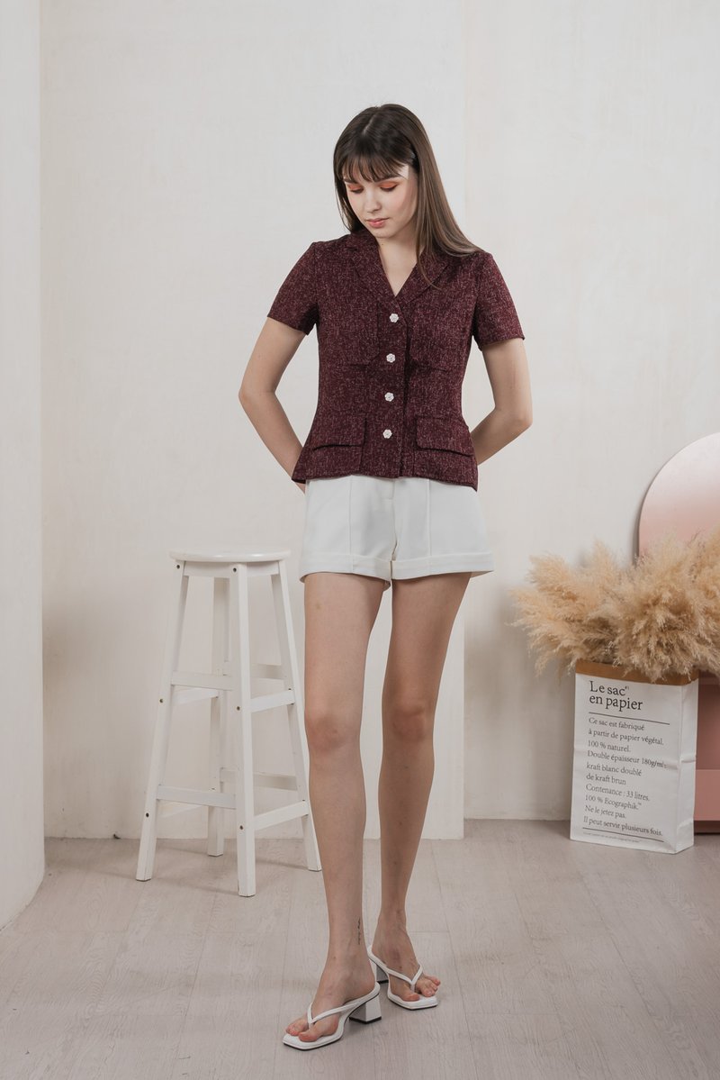 Centia Tweed Blazer Top In Wine