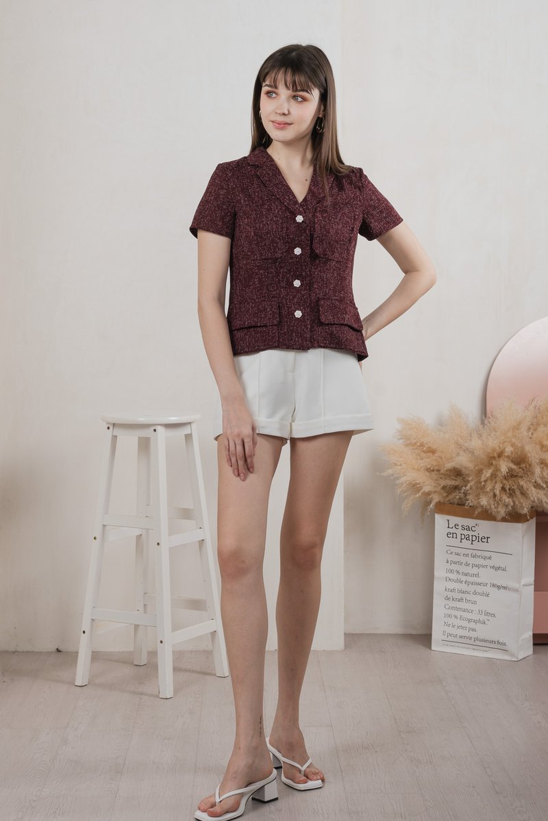 Centia Tweed Blazer Top In Wine