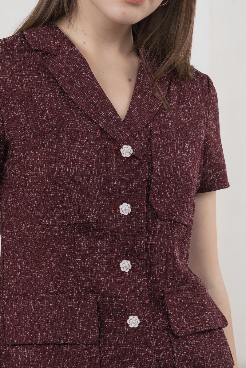 Centia Tweed Blazer Top In Wine