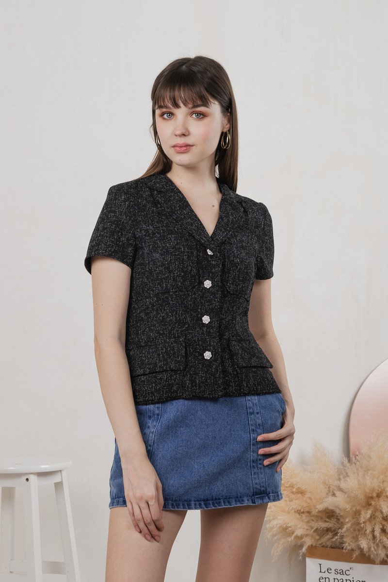 Centia Tweed Blazer Top In Black (XS)