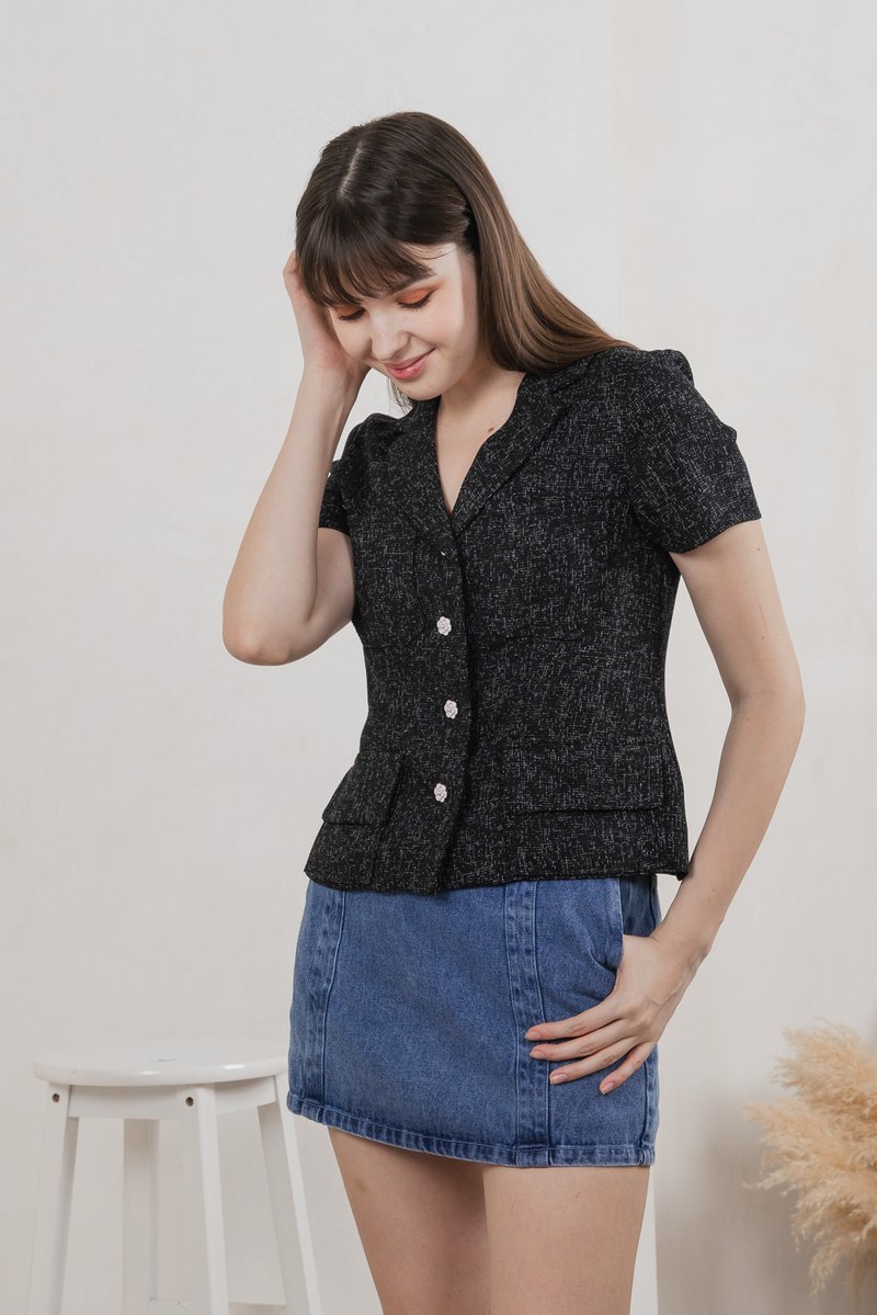 Centia Tweed Blazer Top In Black (XS)
