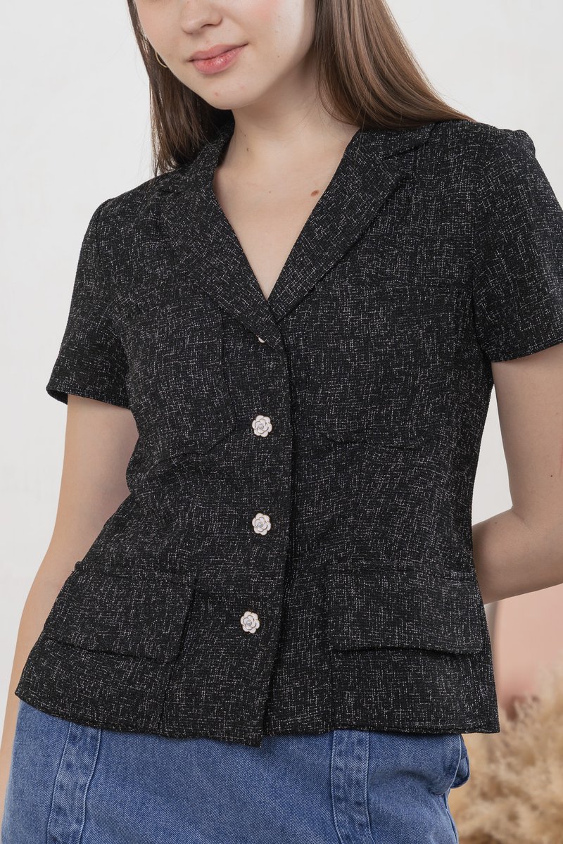 Centia Tweed Blazer Top In Black (XS)