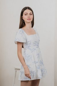 Parisa Printed Tiered Dress Romper In Pastel Blue