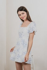 Parisa Printed Tiered Dress Romper In Pastel Blue