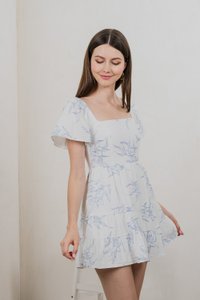 Parisa Printed Tiered Dress Romper In Pastel Blue