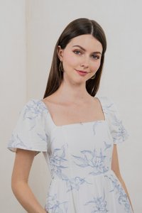 Parisa Printed Tiered Dress Romper In Pastel Blue
