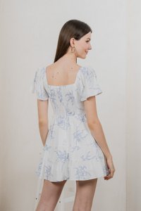 Parisa Printed Tiered Dress Romper In Pastel Blue