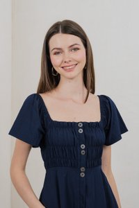Saylor Tencel Ruched Buttons Dress In Navy