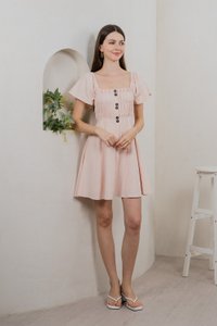 Saylor Tencel Ruched Buttons Dress In Blush