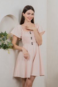 Saylor Tencel Ruched Buttons Dress In Blush