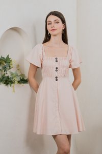 Saylor Tencel Ruched Buttons Dress In Blush