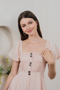Saylor Tencel Ruched Buttons Dress In Blush