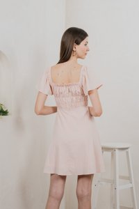 Saylor Tencel Ruched Buttons Dress In Blush