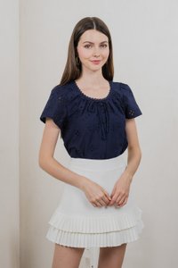 Centella Ribbon Embroidered Top In Navy