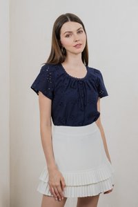 Centella Ribbon Embroidered Top In Navy