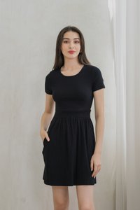 Whisper Smocked Waist Cotton Dress In Black (XS)
