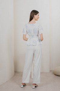 Parisa Printed Smocked Waist Top In Pastel Blue