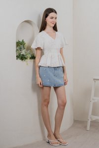 Parisa Printed Smocked Waist Top In Blush Pink